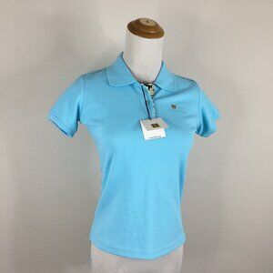 NWT BURBERRY London Mint Blue MultiColor Plaid Trim Short Sleeve Polo Shirt Top